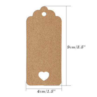 Brown Gift Tags, G2PLUS 100 PCS Kraft Paper Gift Tags Hollow Heart Wedding Favor Tags 4cm x 9cm with 100 Feet Jute Twine (Brown) - G2plus