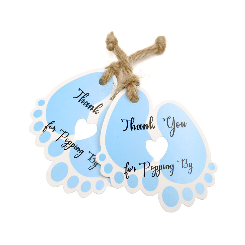 Original Design Thank You for Popping By,100 PCS Cute Baby Feet Thank You Tags with 100 Feet Natural Jute Twine Perfect for Baby Shower Favor (Blue) - G2plus