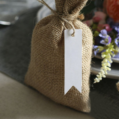 100 PCS Gift Tags Small Size 7 cm * 2 cm Blank Label Paper Wedding Labels Birthday Luggage Tags Brown Hang Tag with 30 Meters Jute Twine (White) - G2plus