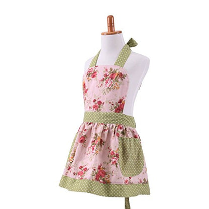 Lovely Classic Style Pink Floral Parent-Child Apron Women's Cooking or Baking Apron with 2 Pockets Mama & Kid Girl Apron Great Gift For Wife Daughters Ladies