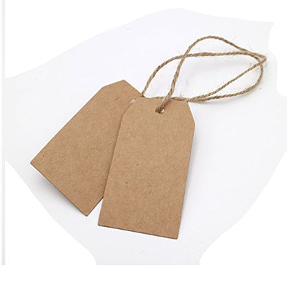 100 PCS Kraft Gift Tags 4 CM * 7 CM Blank Label Paper Wedding Labels Birthday Luggage Tags Brown Hang Tag with 30 Meters Jute Twine - G2plus