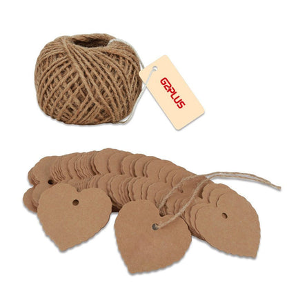 Brown Gift Tags, G2PLUS 100PCS Kraft Paper Gift Tags Wedding Favor Kraft Hang Tag Bonbonniere Favor Gift Tags with Jute Twine 30 Meters Long for DIY Crafts & Price Tags (Heart Shape-Brown) - G2plus