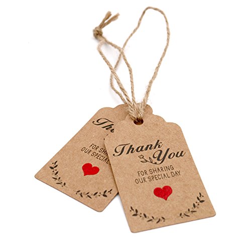 Original Design 100PCS Wedding Favor Gift Tags, 7cm X 4cm Paper Tags Craft Hang Tags with 100 Feet Twine for DIY & Gift Wrapping- Thank You for Sharing Our Special Day - G2plus