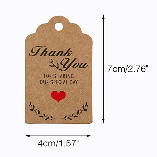 Original Design 100PCS Wedding Favor Gift Tags, 7cm X 4cm Paper Tags Craft Hang Tags with 100 Feet Twine for DIY & Gift Wrapping- Thank You for Sharing Our Special Day - G2plus