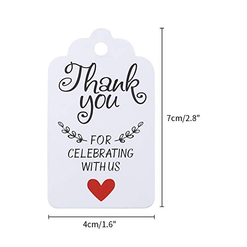 Original Design Thank You for Celebrating with Us Tags,100PCS 7cm X 4cm Paper Gift Tags with 100 Feet Natural Jute Twine Kraft Hang Tag for Wedding Party Favors, Baby Shower Decorations (White) - G2plus