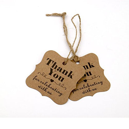 Original Design Paper Gift Tags, 100PCS Thank You for Celebrating with US, Square Thanks Label for Baby Shower, Bridal Wedding, Anniversary Celebration (Brown) - G2plus