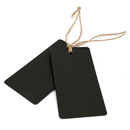 Rectangle Valentine Gift Tags 3.5”x 1.7”,Black Gift Tags 100 PCS Paper Gift Tags with 100 Feet Jute Twine String for Arts and Crafts, Wedding Christmas Day - G2plus