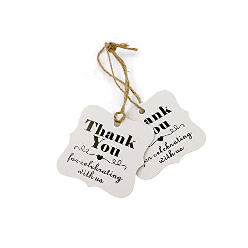 Original Design 100PCS Paper Gift Tags, Thank You for Celebrating with US, Square Thanks Label for Baby Shower, Bridal Wedding, Anniversary Celebration (White) - G2plus