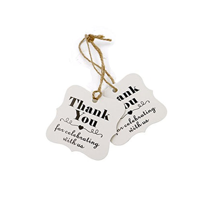 Original Design 100PCS Paper Gift Tags, Thank You for Celebrating with US, Square Thanks Label for Baby Shower, Bridal Wedding, Anniversary Celebration (White) - G2plus