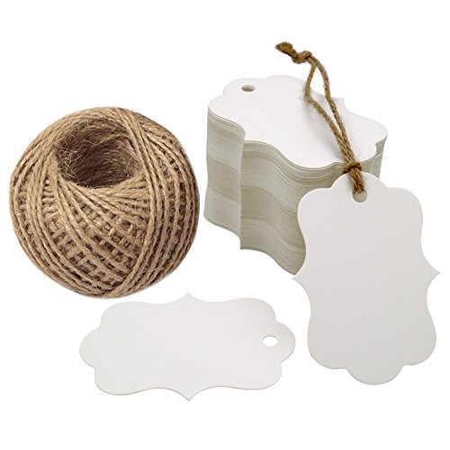 100PCS Blank Gift Tags, 2.75''x 1.97'' Kraft Blank Hang Tags with 100 Feet Jute Twine - G2plus