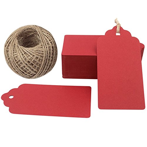 Valentine Red Gift Tags,Red Kraft Tags 100PCS Paper Gift Tags with String Craft Tags Perfect for Arts and Crafts,Valentine's Day, Wedding Christmas Day and Holiday - G2plus