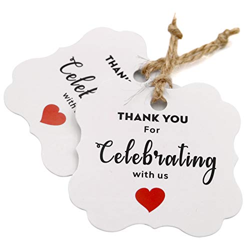 Thank You for Celebrating with US,Original Design 100PCS Paper Gift Tags Square Thanks Label with Red Hearts for Baby Shower, Bridal Wedding, Anniversary Celebration  Product ID:  723260887852 - G2plus