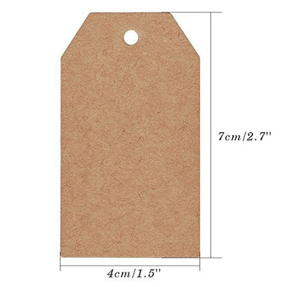 100 PCS Kraft Gift Tags 2.7’’x 1.5’’ Brown Craft Tags with String Blank Hang Tags with 100 Feet Jute Twine - G2plus