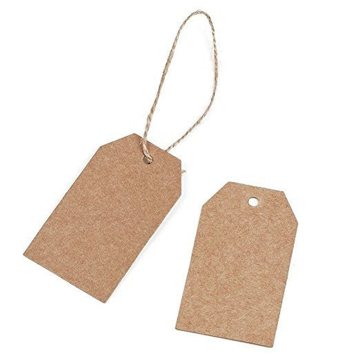 100 PCS Kraft Gift Tags 2.7’’x 1.5’’ Brown Craft Tags with String Blank Hang Tags with 100 Feet Jute Twine - G2plus