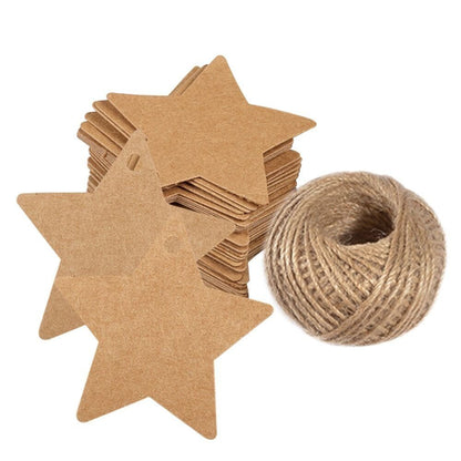 100 PCS Star Hang Tags with String, Kraft Blank Gift tag with 100 Feet Natural Jute Twine (Brown) - G2plus