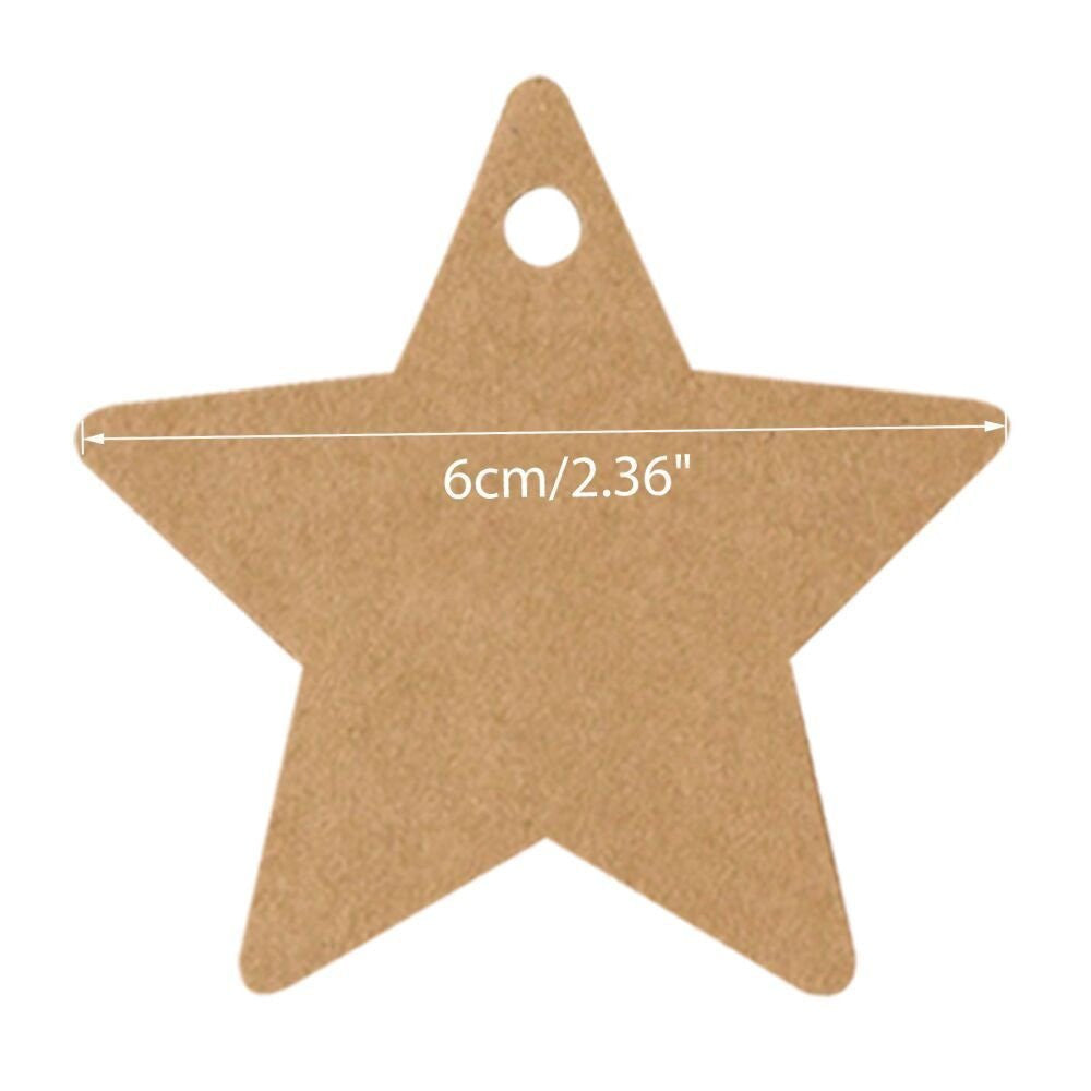 100 PCS Star Hang Tags with String, Kraft Blank Gift tag with 100 Feet Natural Jute Twine (Brown) - G2plus