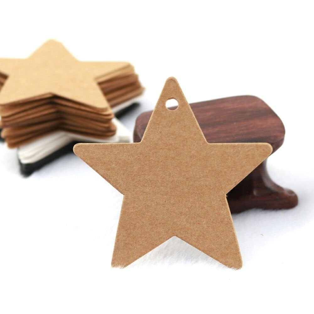 100 PCS Star Hang Tags with String, Kraft Blank Gift tag with 100 Feet Natural Jute Twine (Brown) - G2plus