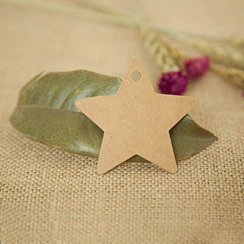 100 PCS Star Hang Tags with String, Kraft Blank Gift tag with 100 Feet Natural Jute Twine (Brown) - G2plus