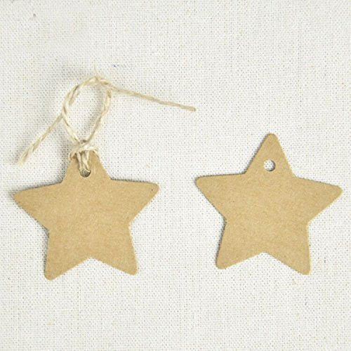 100 PCS Star Hang Tags with String, Kraft Blank Gift tag with 100 Feet Natural Jute Twine (Brown) - G2plus