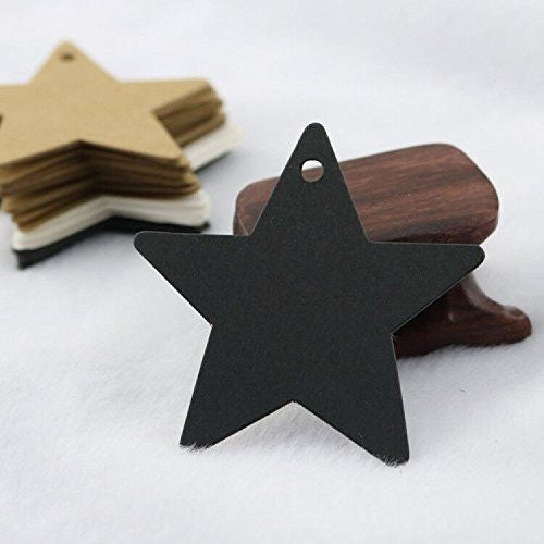 Black Gift Tags, G2PLUS 100 PCS Star Hang Tags with String, Kraft Blank Gift tag with 100 Feet Natural Jute Twine (Black) - G2plus