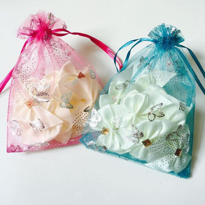 Organza Gift Bags 5’’ x 7’’, 100 PCS Drawstring Pouches Jewelry Wedding Party Favor Bags (Rose - Silver Butterfly Pattern) - G2plus