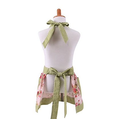 Lovely Classic Style Pink Floral Parent-Child Apron Women's Cooking or Baking Apron with 2 Pockets Mama & Kid Girl Apron Great Gift For Wife Daughters Ladies