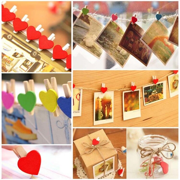 100PCS Wooden Photo Clips, Colored Clothespins Clip for Clothe Photo Paper Craft DIY with 30 M Jute Twine - G2plus