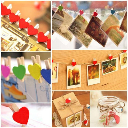 100PCS Wooden Photo Clips, Colored Clothespins Clip for Clothe Photo Paper Craft DIY with 30 M Jute Twine - G2plus