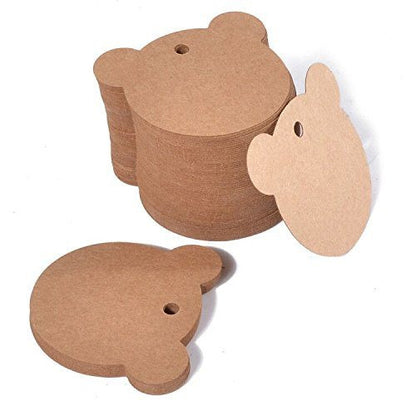 100 PCS Kraft Gift Tags Bear Shaped Brown Favor Tags with 100 Feet Jute Twine - G2plus