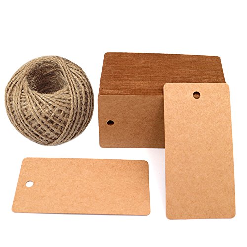 Father's Gift Tags, 3.5” x 1.7” Brown Gift Tags 100 PCS Kraft Paper Gift Tag with 100 Feet Jute Twine String for Arts and Crafts, Wedding Christmas Day - G2plus