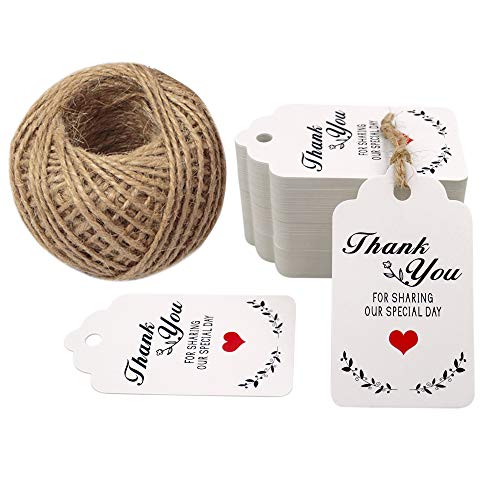 Original Design Thank You for Sharing Our Special Day Tags,100PCS Wedding Favor Gift Tags, 7cm X 4cm Paper Tags Craft Hang Tags with 100 Feet Twine for DIY & Gift Wrapping - G2plus