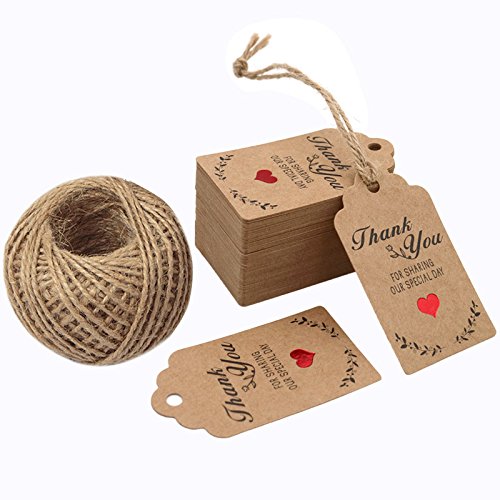 Original Design 100PCS Wedding Favor Gift Tags, 7cm X 4cm Paper Tags Craft Hang Tags with 100 Feet Twine for DIY & Gift Wrapping- Thank You for Sharing Our Special Day - G2plus