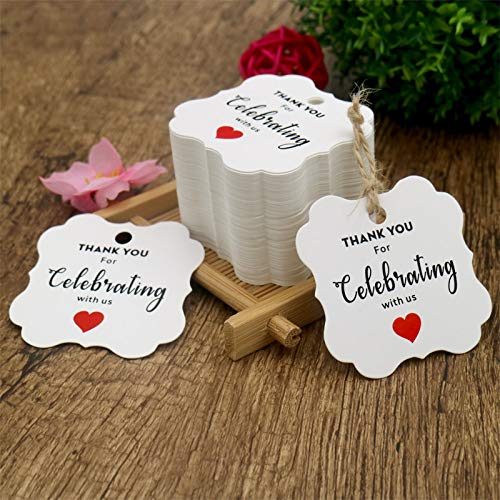 Thank You for Celebrating with US,Original Design 100PCS Paper Gift Tags Square Thanks Label with Red Hearts for Baby Shower, Bridal Wedding, Anniversary Celebration  Product ID:  723260887852 - G2plus