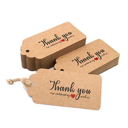 Thank You for Celebrating with US,Original Design Kraft Paper Tags,100PCS Brown Tags Perfect for Baby Shower, Wedding and Party Favor - G2plus