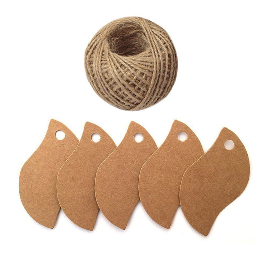 100 PCS Kraft Gift Tags Leaf Shaped Brown Favor Tags with 100 Feet Jute Twine - G2plus