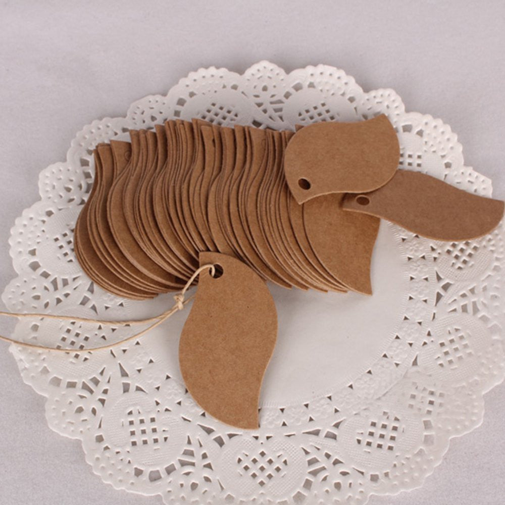 100 PCS Kraft Gift Tags Leaf Shaped Brown Favor Tags with 100 Feet Jute Twine - G2plus