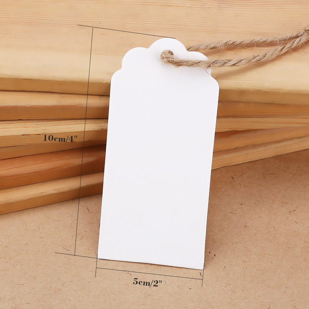 100 PCS Paper Gift Tags with String Wedding Rectangle Hang Tags Bonbonniere Favor Gift Tags Price Tags Labels with 30 Meters Jute Twine for Crafts (White) - G2plus