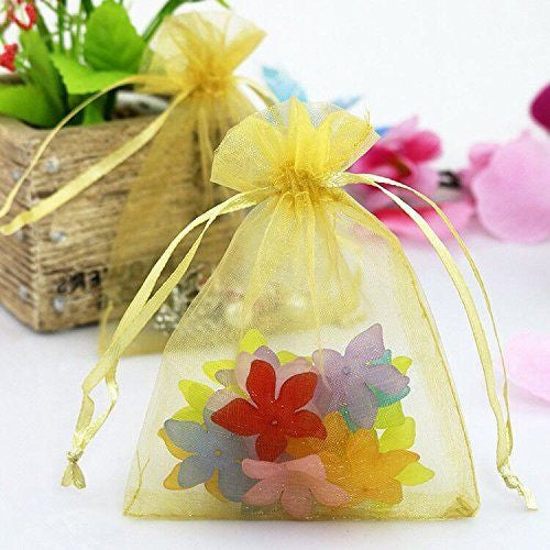 Organza Gift Bags with Drawstring 5’’ x 7’’, G2PLUS 100 PCS Organza Jewelry Bags, Sheer Drawstring Gift Pouches for Christmas Wedding Party Favors (Golden Yellow) - G2plus