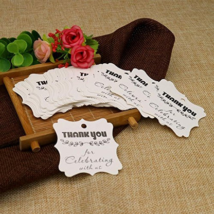 Thank You for Celebrating with Us,Original Design 100PCS Kraft Paper Tag Gifts Papers Wedding Favor Gift Tags with 100 Feet Jute Twine - G2plus