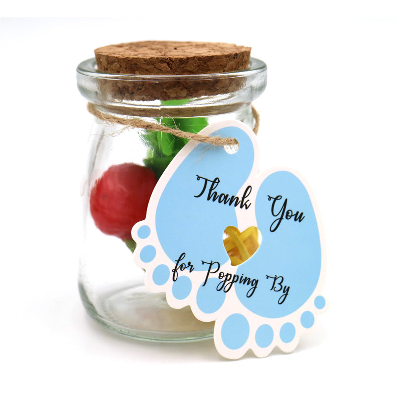 Original Design Thank You for Popping By,100 PCS Cute Baby Feet Thank You Tags with 100 Feet Natural Jute Twine Perfect for Baby Shower Favor (Blue) - G2plus