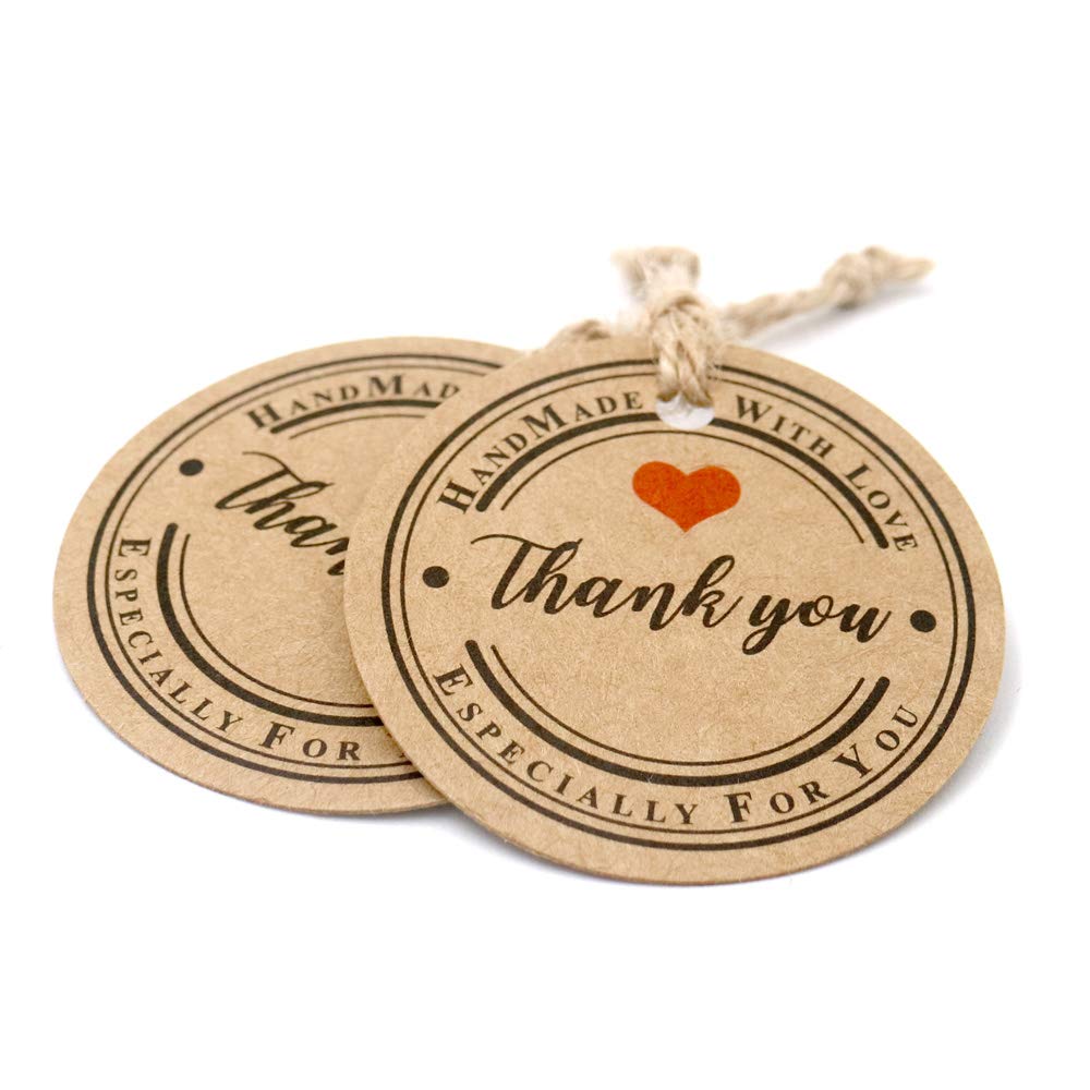 Thank You Tags,100 PCS Round Tags,1.7" Kraft Paper Gift Tags with String Perfect for Baby Shower,Wedding Party Favor - G2plus