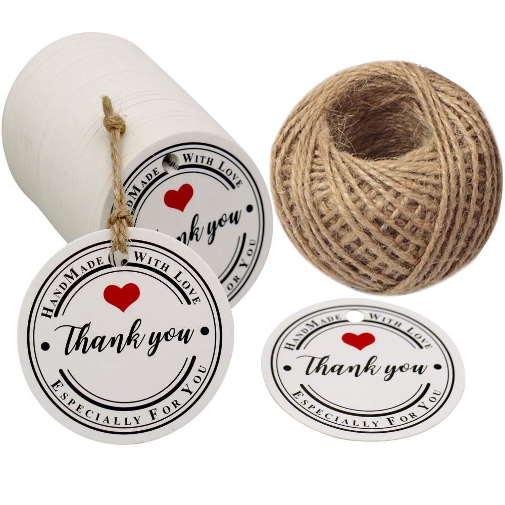 100PCS Thank You Tags,Round Kraft Tags 1.7" Kraft Paper Gift Tags with String Perfect for Baby Shower,Wedding Party Favor - G2plus