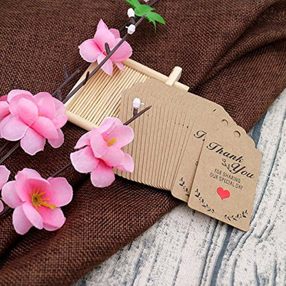 Original Design 100PCS Wedding Favor Gift Tags, 7cm X 4cm Paper Tags Craft Hang Tags with 100 Feet Twine for DIY & Gift Wrapping- Thank You for Sharing Our Special Day - G2plus