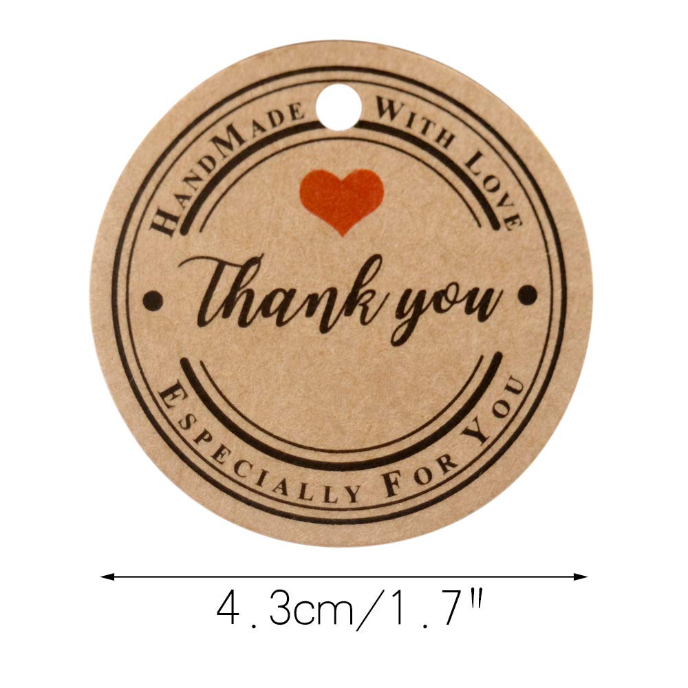 Thank You Tags,100 PCS Round Tags,1.7" Kraft Paper Gift Tags with String Perfect for Baby Shower,Wedding Party Favor - G2plus