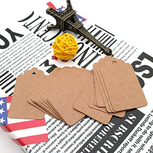 Price Tags, Kraft Paper Gift Tags 100 PCS Paper Tags with 100 Feet Jute String for Arts and Crafts, Wedding Christmas Day Thanksgiving,7 cm X 4 cm - G2plus