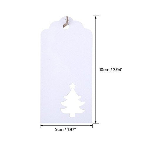 100 PCS White Paper Hollow Christmas Tree Gift Tags with String, Party Favor Tags, Blank Hang Tags with 100 Feet Natural Jute Twine for Craft Projects, Bonbonniere, Xmas Gifts (White) - G2plus