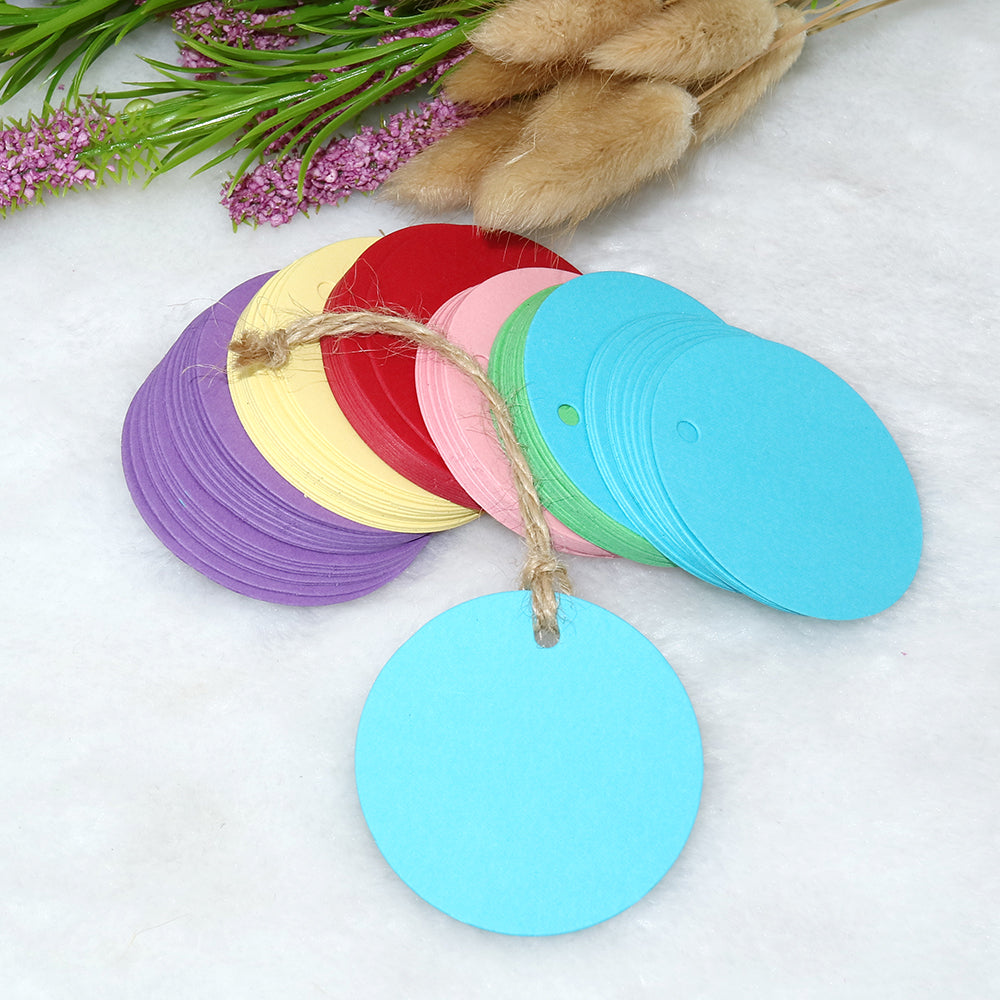 G2PLUS Colorful Round Gift Tags, 120 PCS Blank Paper Labels, 5.5 cm Blank Hang Tags with 30 Meters Jute Twine, Perfect Hang Tag for Art & Craft Project - G2plus