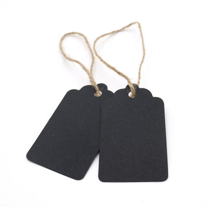 100 PCS Wedding Gift Paper Tags, 7CM * 4CM Black Card Tags Crafts Hang Labels with Jute Twine 30 Meters Long for Christmas Decorations - G2plus