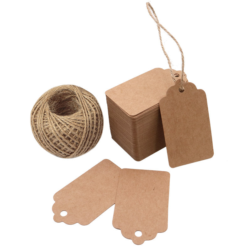 100 PCS Wedding Gift Paper Tags, 7CM * 4CM Brown Kraft Tags Crafts Hang Labels with Jute Twine 30 Meters Long for Christmas Decorations - G2plus