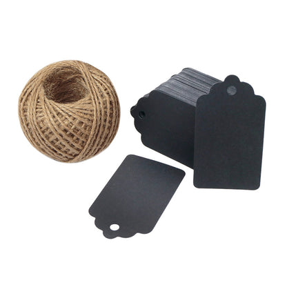 100 PCS Wedding Gift Paper Tags, 7CM * 4CM Black Card Tags Crafts Hang Labels with Jute Twine 30 Meters Long for Christmas Decorations - G2plus